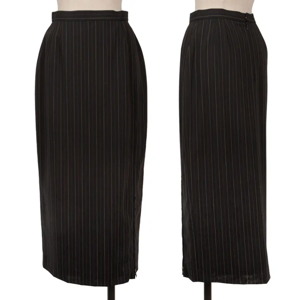 Jean Paul GAULTIER FEMME Stripe Zip Design Wool Skirt Black 40 K-169436_001