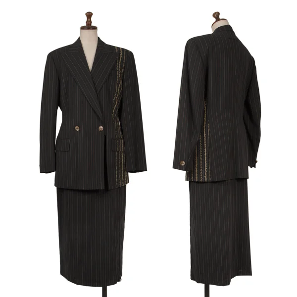 Jean Paul GAULTIER FEMME Stripe Wool Jacket & Skirt Black 40 K-169437_001