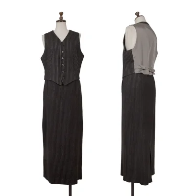 Jean Paul GAULTIER FEMME Wool Rayon Stripe Vest & Skirt