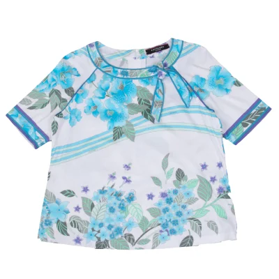 LEONARD Floral Print Neck Ribbon T Shirt