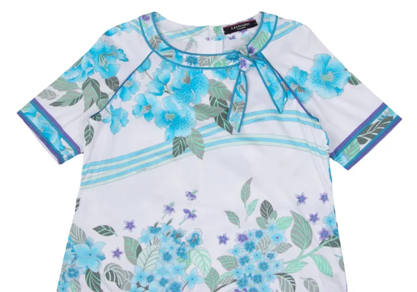 LEONARD Floral Print Neck Ribbon T Shirt K-169443_002