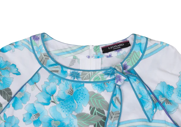 LEONARD Floral Print Neck Ribbon T Shirt K-169443_003