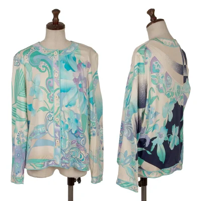 LEONARD Floral Print Collarless Cardigan
