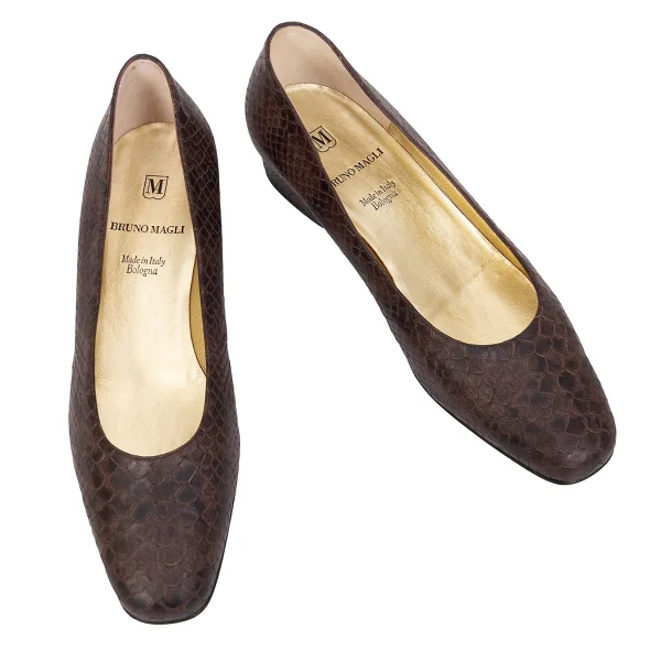BRUNOMAGLI Python Emboss Leather Pumps Brown 7 K-169452_001