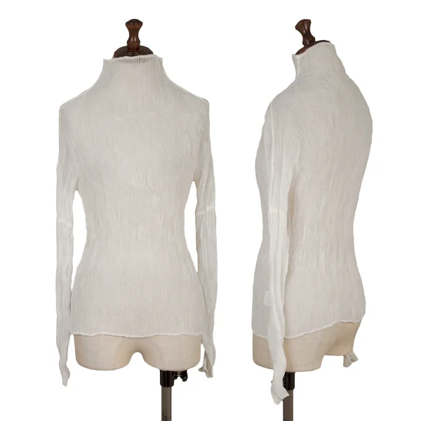 ISSEY MIYAKE Twisted Sheer Pleated Long-sleeved Top White 2 K-169459_001