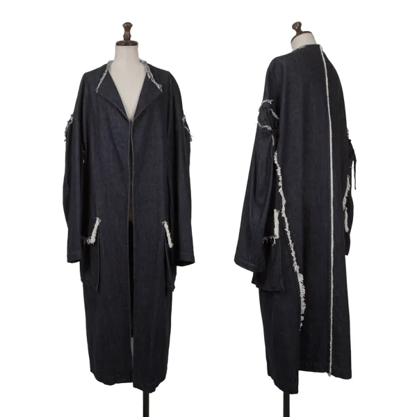 Y's Cut Off Denim Collarless Coat  Indigo 1 K-169466_001