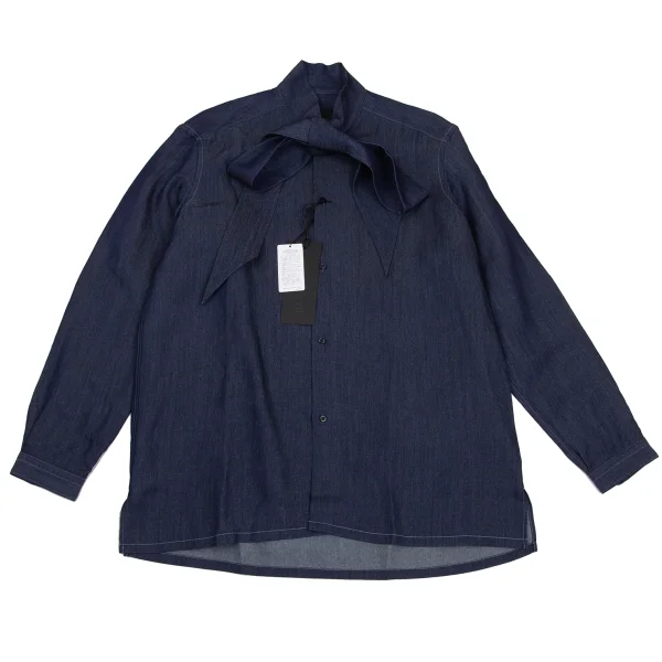 LANVIN Dyed Bow Tie Neck Shirt  Indigo 50 K-169475_001