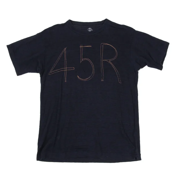 45rpm 45R Logo Printed Linen T Shirt Navy 2 K-169499_001