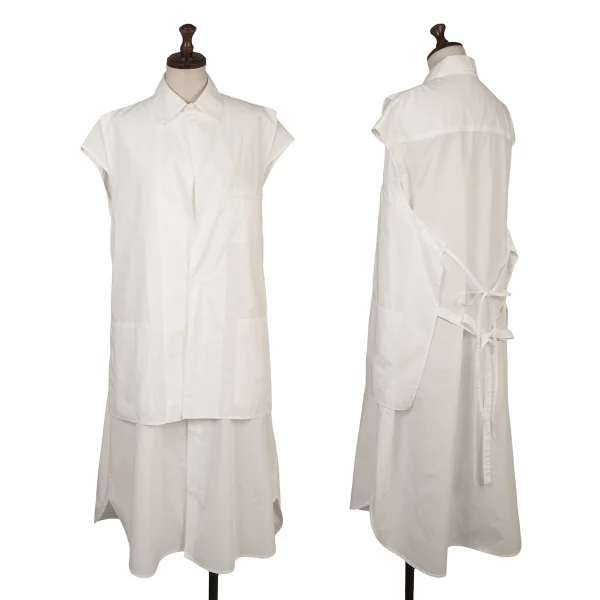Y's Cotton Front Layered Design Sleeveless Shirt Dress White 2 K-169507_001