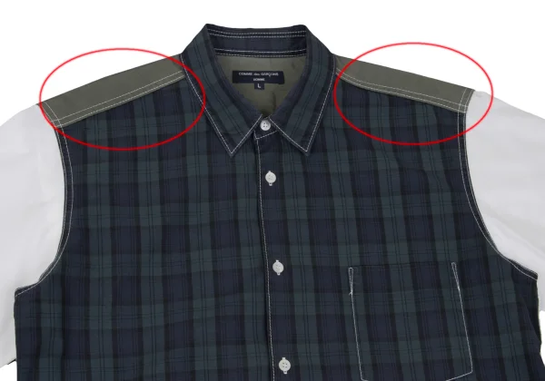 COMME des GARCONS HOMME Cotton Front Check Panel Short-sleeved Shirt K-169511_002