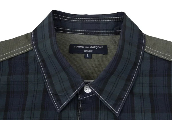 COMME des GARCONS HOMME Cotton Front Check Panel Short-sleeved Shirt K-169511_005