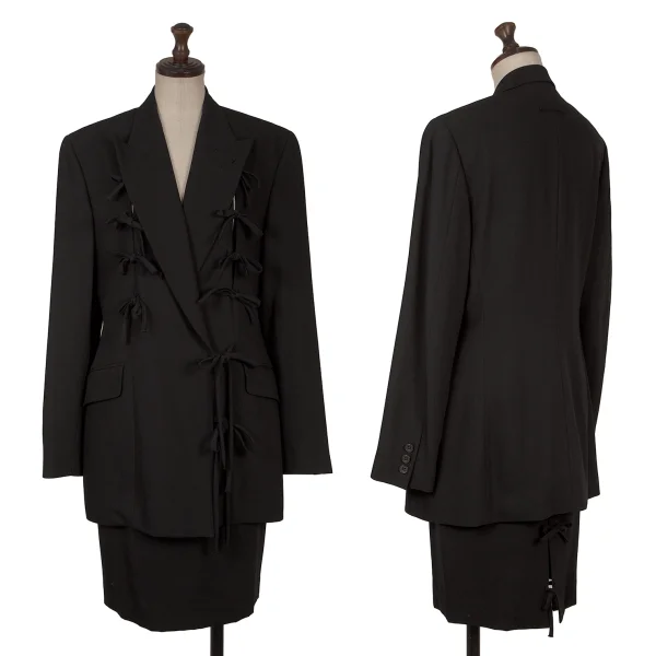 Jean Paul GAULTIER FEMME Wool Blend Lace-up Design Jacket & Skirt Black 40 K-169518_001