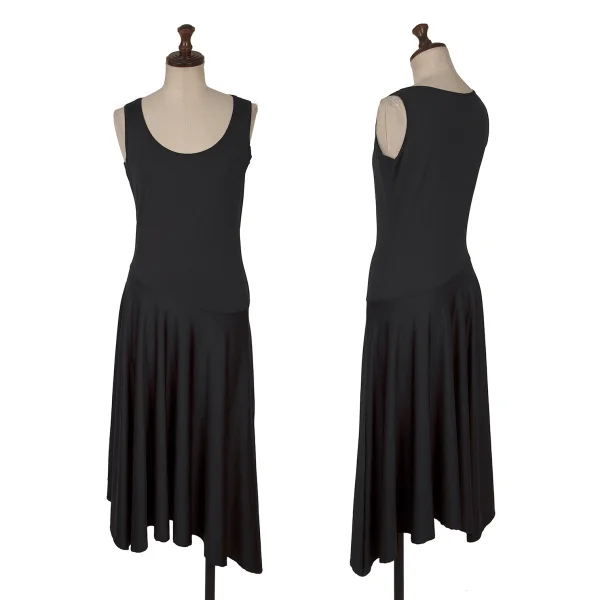 ISSEY MIYAKE Stretch Nylon Asymmetry Sleeveless Dress Black 1 K-169528_001