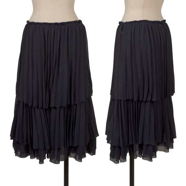 COMME des GARCONS Pleated Tiered Georgette Skirt Navy S K-169562_001