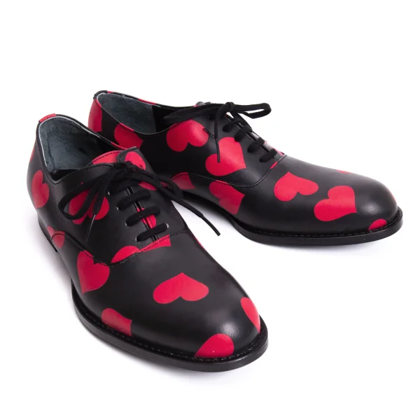 COMME des GARCONS Heart Printed Leather Shoes Black 24(About US 7) K-169567_001