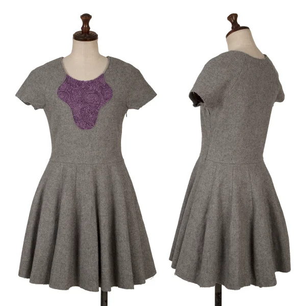 UNDERCOVER Decolletage Embroidery Short-sleeved Dress Grey,Purple 1 K-169576_001