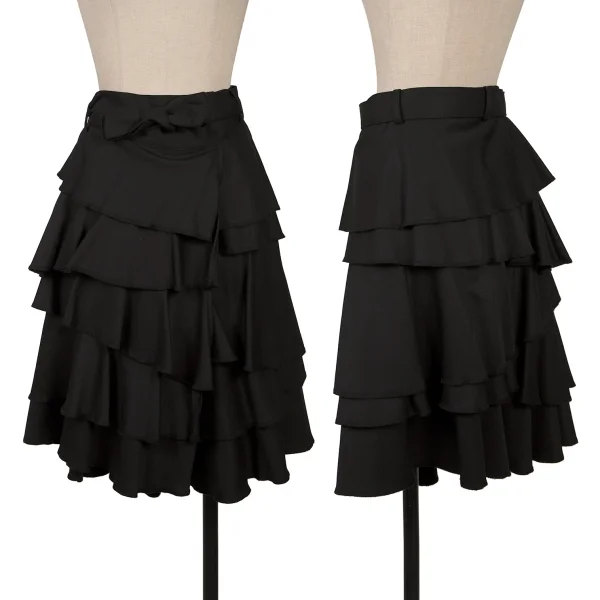 BLACK COMME des GARCONS Wool Gabardine Belted Tiered Skirt Black XS K-169582_001