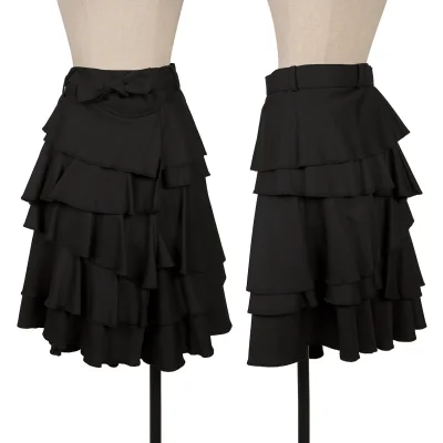 BLACK COMME des GARCONS Wool Gabardine Belted Tiered Skirt