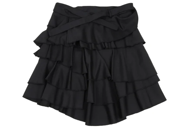 BLACK COMME des GARCONS Wool Gabardine Belted Tiered Skirt K-169582_002