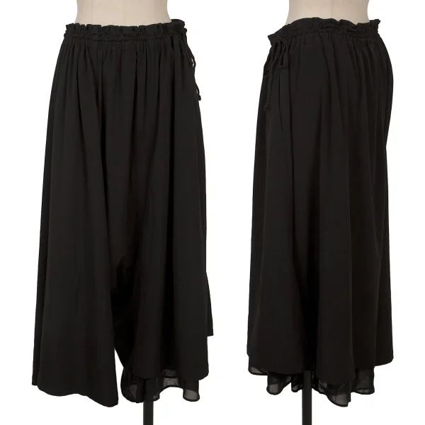 Y's Layered Design Asymmetrical Wide Dropped Crotch Pants Black 3 K-169584_001
