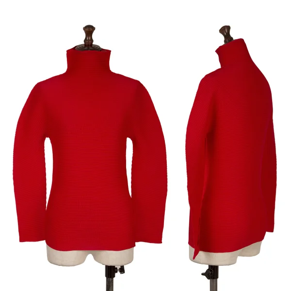 ISSEY MIYAKE me Stretch Pleated High Neck Top Red Free K-169587_001