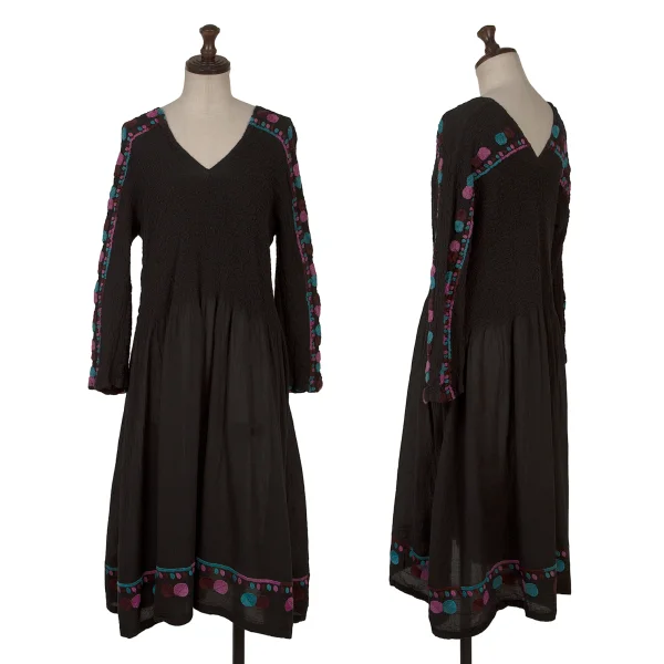 ISSEY MIYAKE me Embroidery Design Cauliflower Switching Dress Black,Multi-Color F K-169598_001