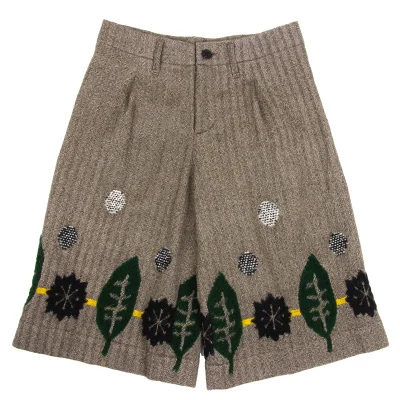 ISSEY MIYAKE me Dot Leaf Embroidery Herringbone Half Pants