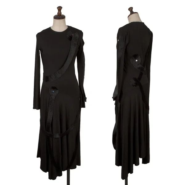 ISSEY MIYAKE Bijou Tape Decorated Stretch Dress Black 2 K-169608_001