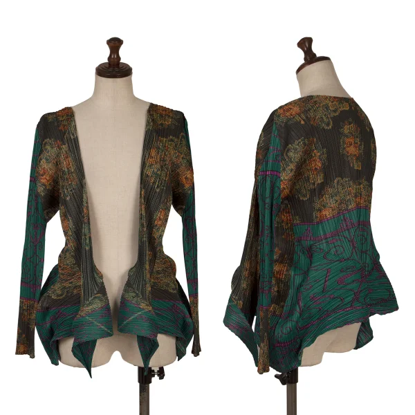 PLEATS PLEASE Graphic Print Wave Buttonless Cardigan Green,Multi-Color 3 K-169611_001