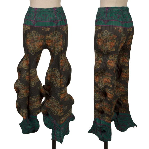 PLEATS PLEASE Graphic Print Wave Pants Green,Multi-Color 5 K-169612_001