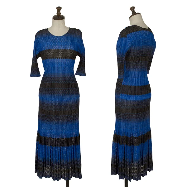 PLEATS PLEASE Gradient Stripe Mesh Flare Skirt K-169615_011