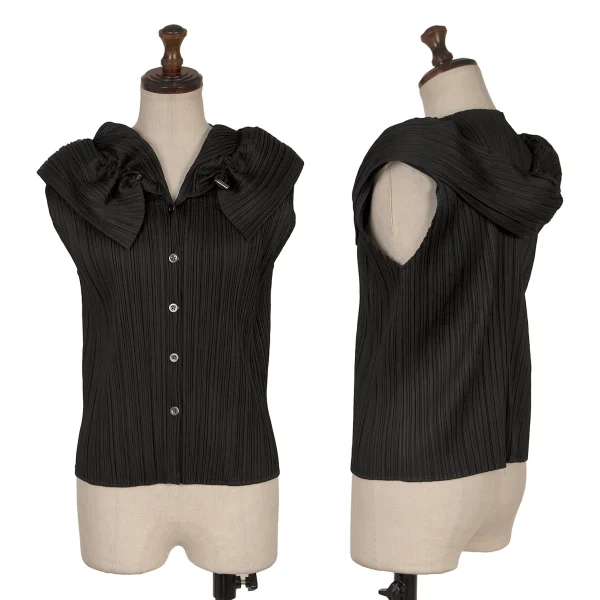 PLEATS PLEASE Gather Collar Sleeveless Shirt Black 3 K-169617_001