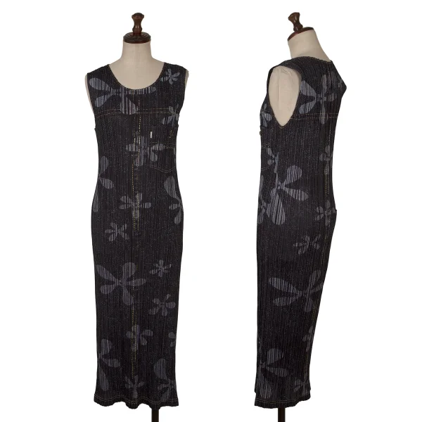PLEATS PLEASE Denim Transfer Print Sleeveless Dress Navy 3 K-169619_001