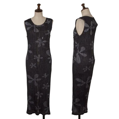 PLEATS PLEASE Denim Transfer Print Sleeveless Dress