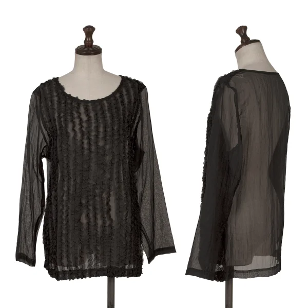 COMME des GARCONS Front Ruffle Taped Sheer Top Black S-M K-169633_001