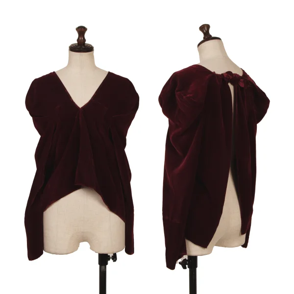 COMME des GARCONS Velvet Knot Design Blouse Bordeaux S-M K-169636_001