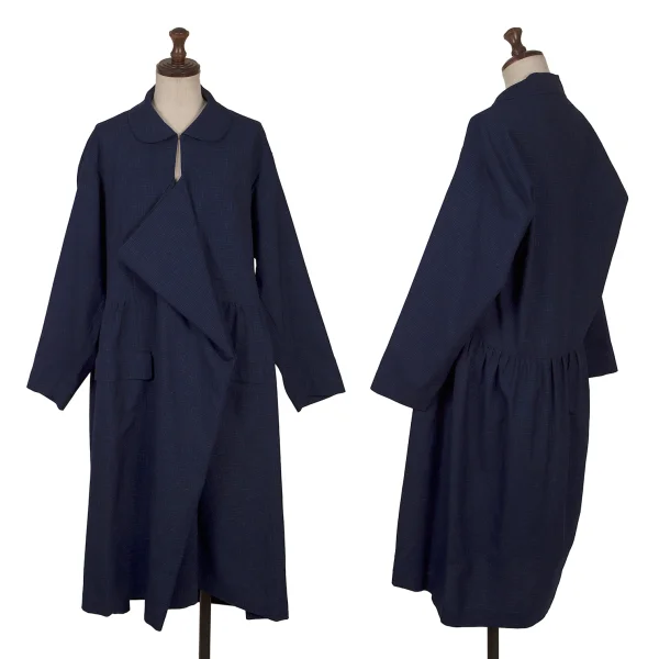COMME des GARCONS Wool Check Woven Draped Shirt Dress Navy M K-169640_001