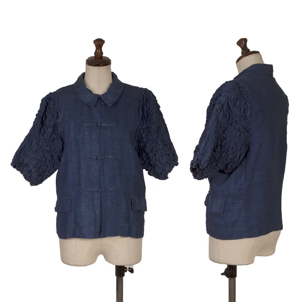 COMME des GARCONS Shirring Sleeve China Button Linen Jacket  Indigo M K-169642_001