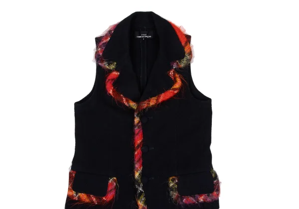 tricot COMME des GARCONS Shaggy Check Trim Wool Vest K-169661_003