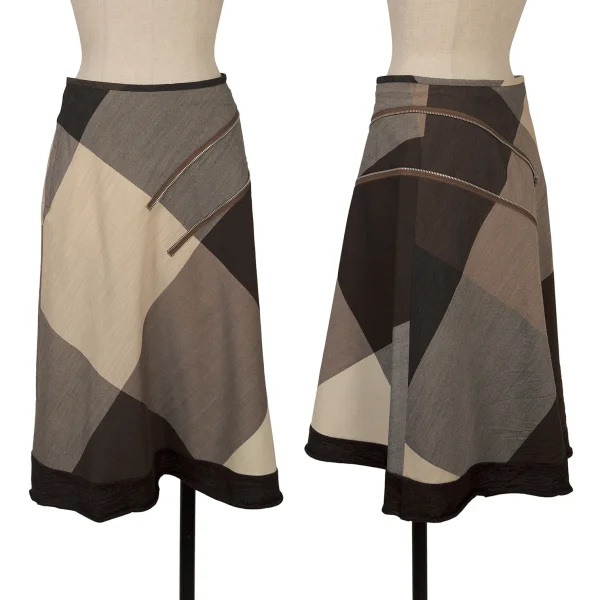 tricot COMME des GARCONS Wool Zipper Design Panel Skirt Beige,Brown,Grey S K-169668_001