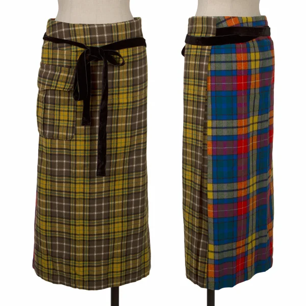 tricot COMME des GARCONS Checkered Panel Side Pockets Wrap Skirt Multi-Color S K-169669_001