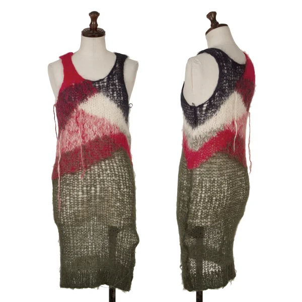JUNYA WATANABE COMME des GARCONS Watermark Knitted Wool Sleeveless Sweater Red,Navy,Khaki S K-169670_001