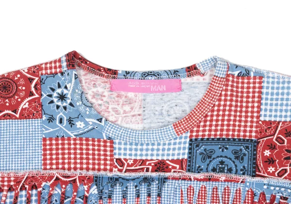 JUNYA WATANABE MAN PINK COMME des GARCONS Patchwork Print Fringe T-shirt K-169672_003