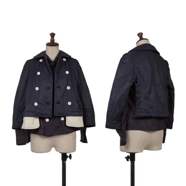 COMME des GARCONS Different Material Layered Round Collar Double Jacket Navy S K-169688_001