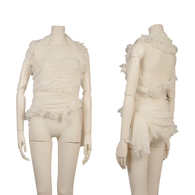 COMME des GARCONS Dot Embroidery Chiffon Halter Neck Gathered Top