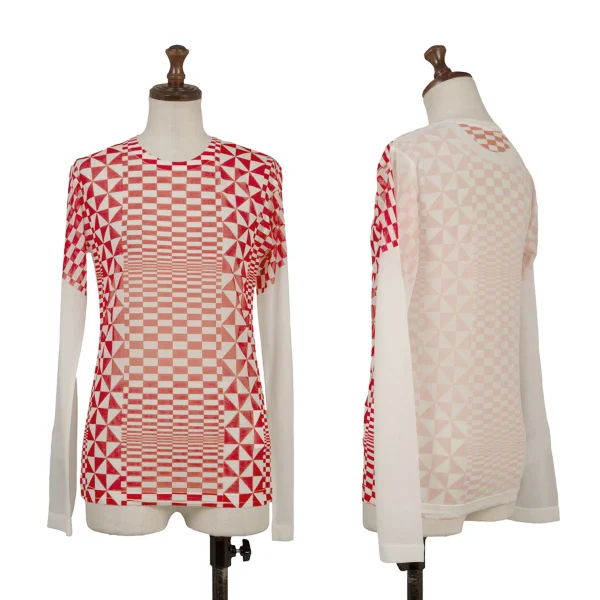 COMME des GARCONS Checker Printed See-Through T-shirt White,Red S-M K-169701_001