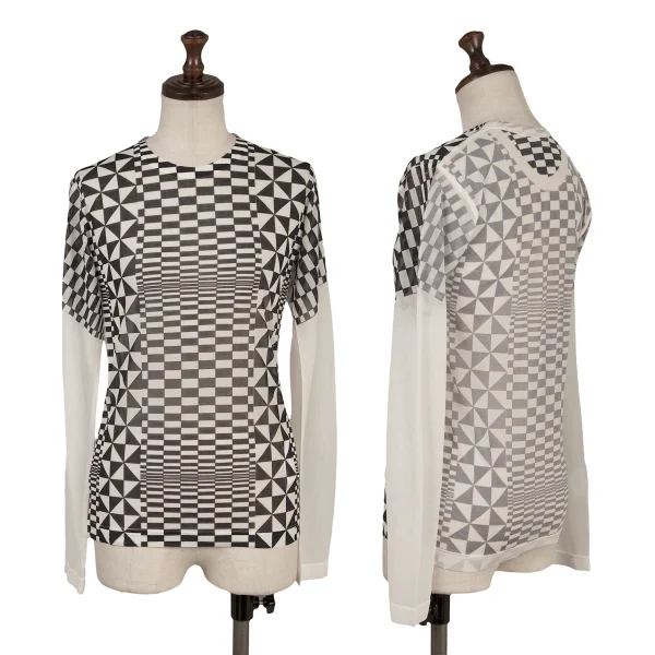 COMME des GARCONS Checker Printed See-through T Shirt White,Black S-M K-169702_001