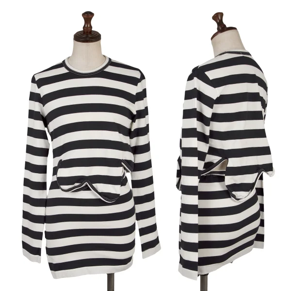 COMME des GARCONS Wave Cutting Design Stripe T Shirt White,Navy S-M K-169704_001