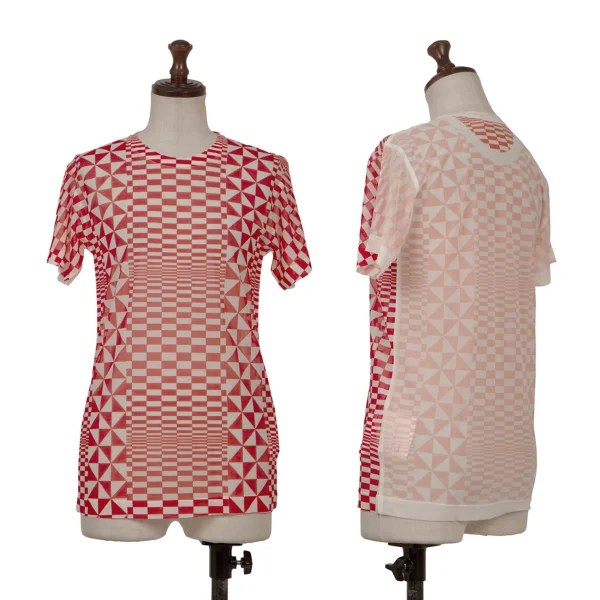 COMME des GARCONS Checker Print See-through T Shirt White,Red S-M K-169707_001