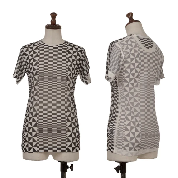 COMME des GARCONS Checker Print See-through T Shirt White,Black S-M K-169708_001